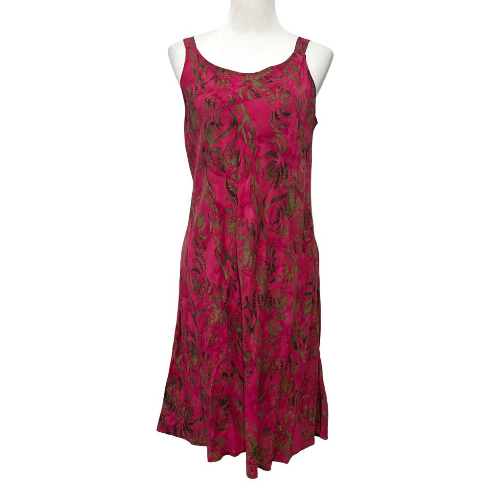 Ginger Snap Hawaiian Dress Women’s Magenta Pink w/ Palm Leaf Print Sz L